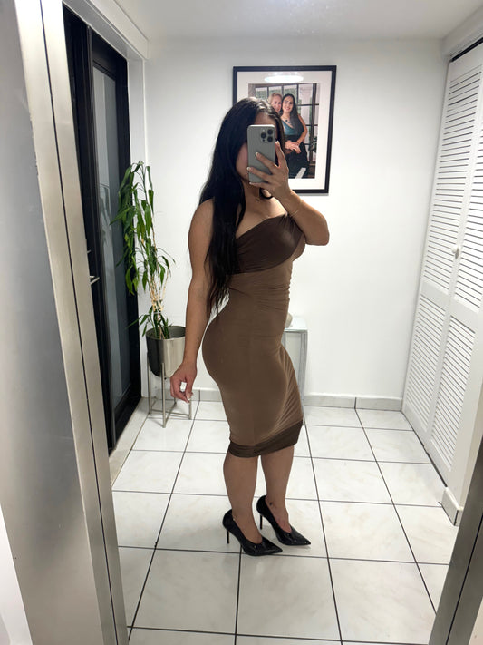 Chocolate Off Shoulder Midi Dress