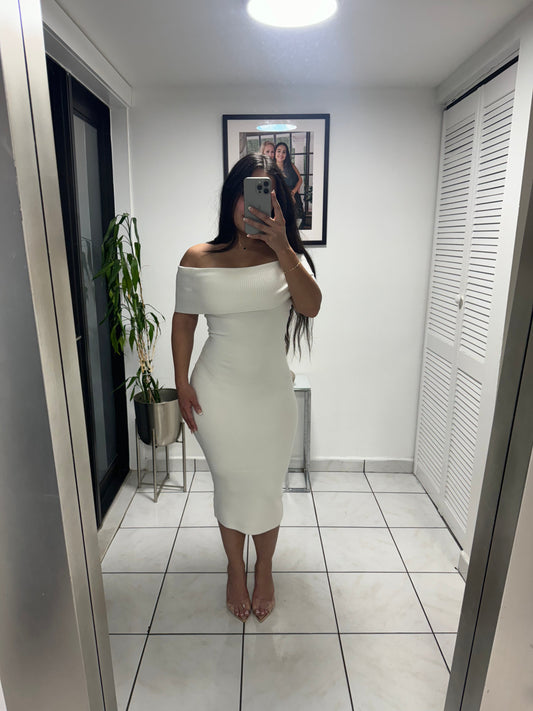 Cream Off Shoulder Knit Midi