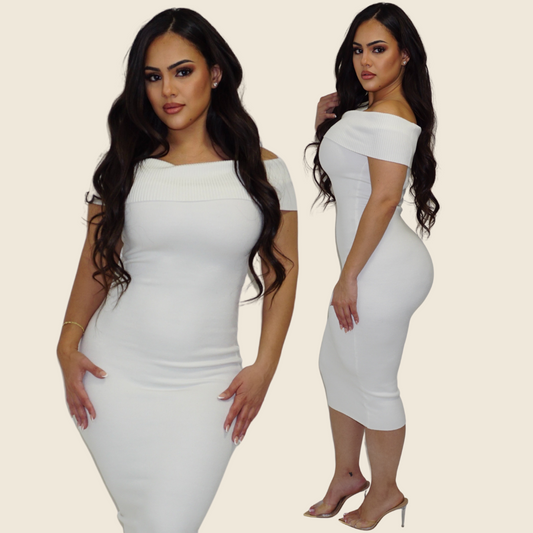 Ivory Off The Shoulder Knit Midi